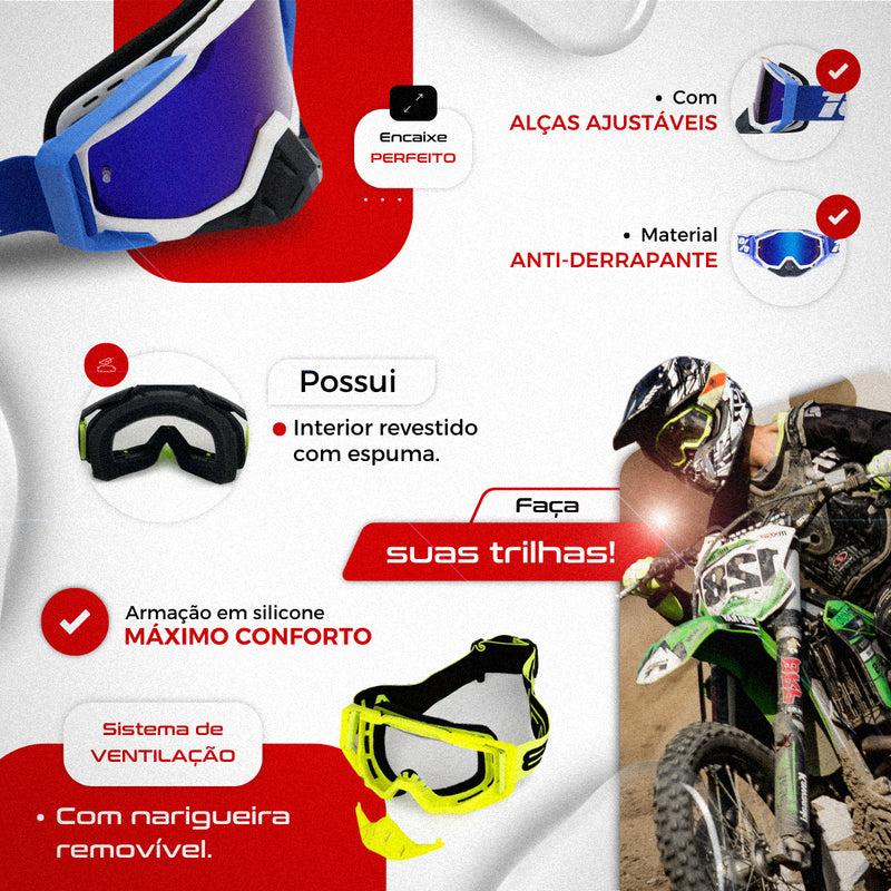Óculos Motocross 100 Trilha Ciclismo Lente Espelhada/incolor