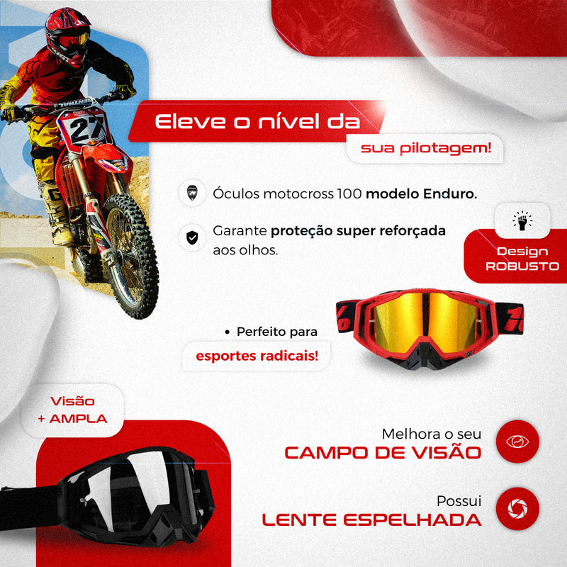 Óculos Motocross 100 Trilha Ciclismo Lente Espelhada/incolor